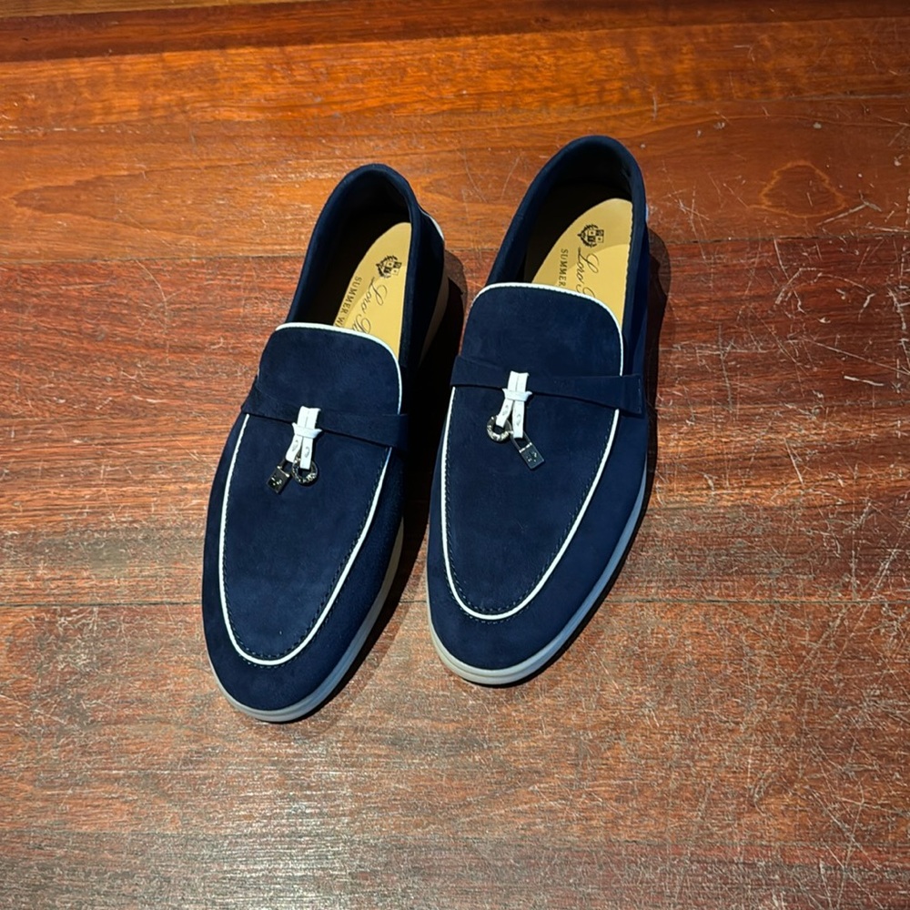 Loro Piana Summer Walk Navy Blue with White Piping